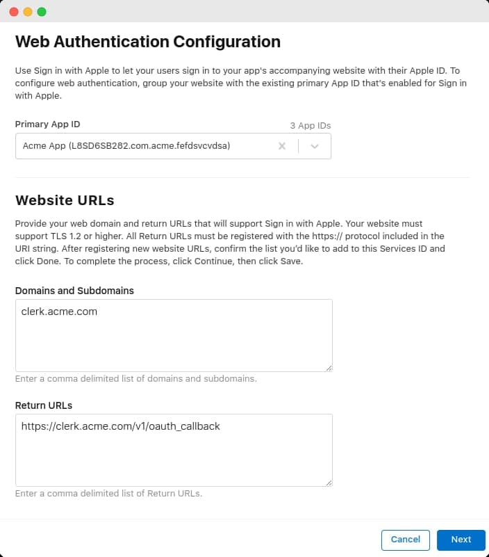 Adding the values from the Clerk dashboard into the configuration