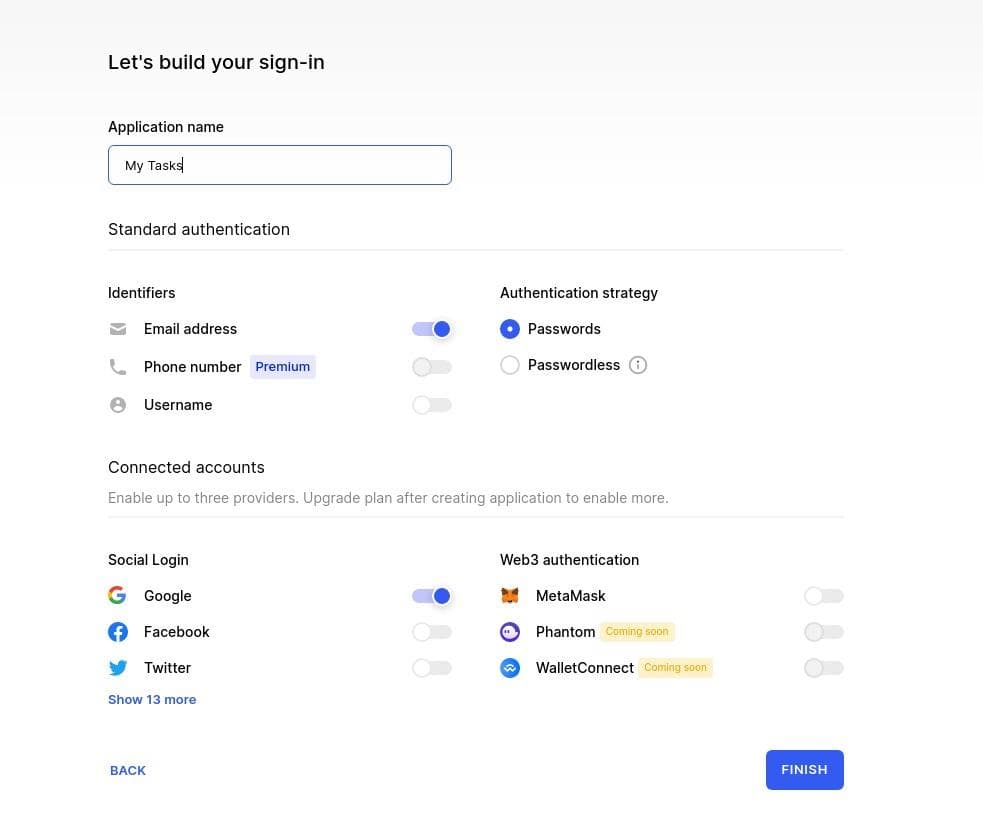 An image showing the creation of a new app on the Clerk dashboard