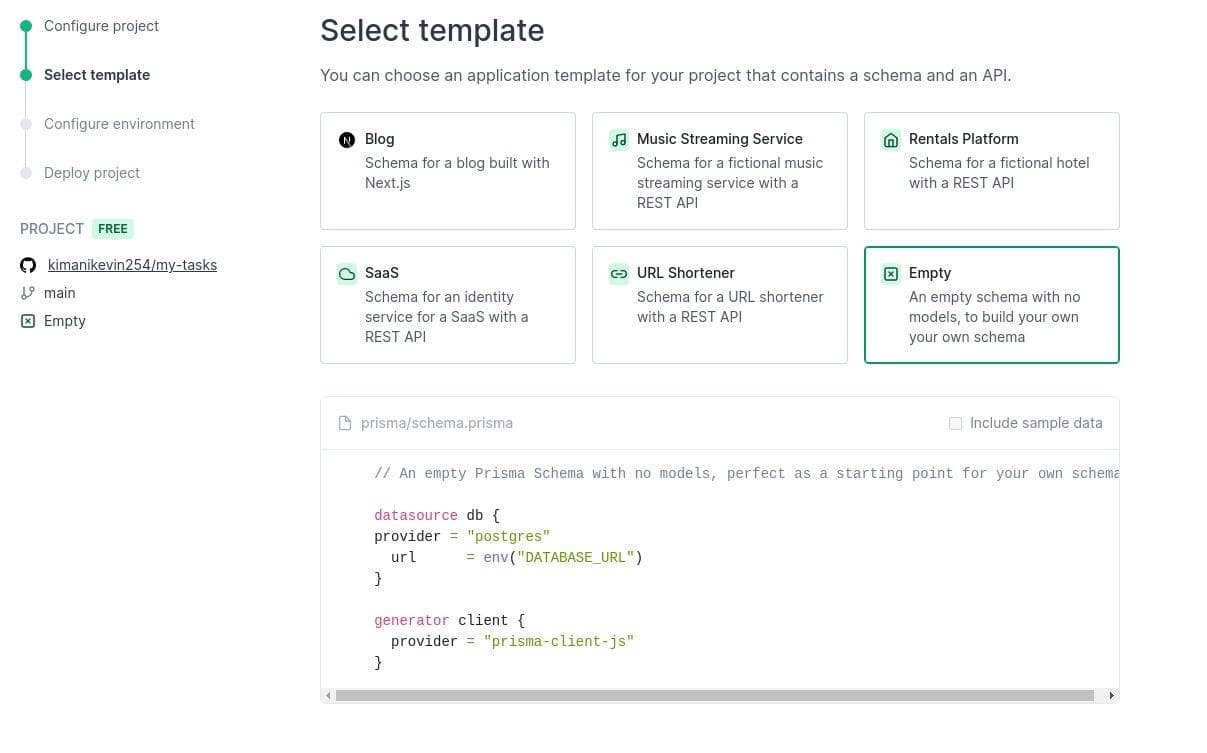 The select template page
